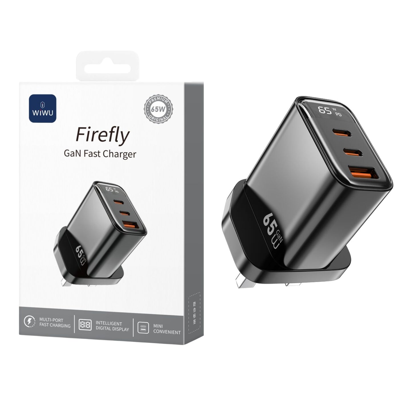 Wiwu WI-G012 Firefly 65w PD Gan Fast Charger Black UK