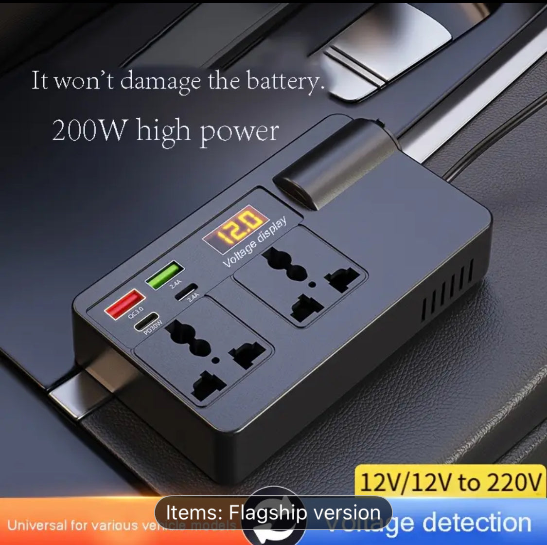 Ouyaaqii 12V/24V to 220V High-Power Car Inverter with 6-Port Expander