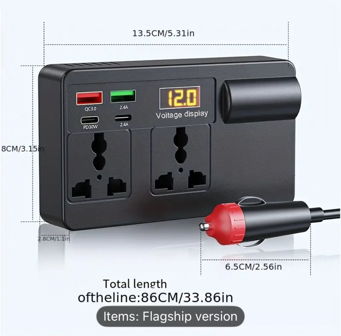 Ouyaaqii 12V/24V to 220V High-Power Car Inverter with 6-Port Expander