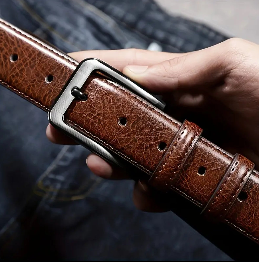 1/2 Set Men'S Genuine Leather Belts - Brown Buckle Closure