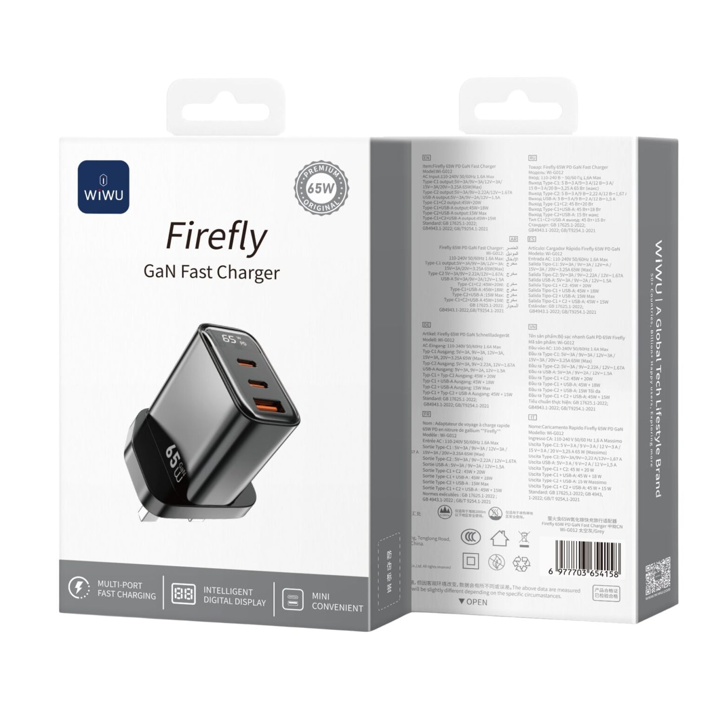 Wiwu WI-G012 Firefly 65w PD Gan Fast Charger Black UK