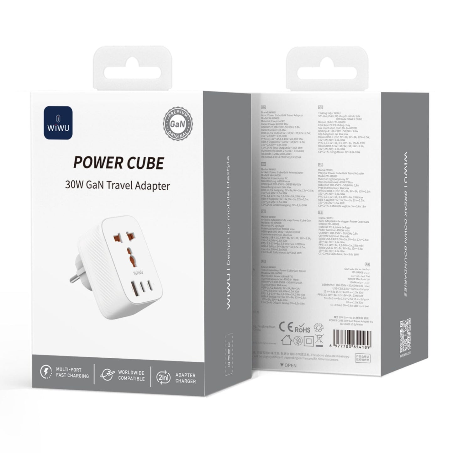 Wiwu WI-UA008 Power Cube 30w GAN Travel Charging Adapter UK