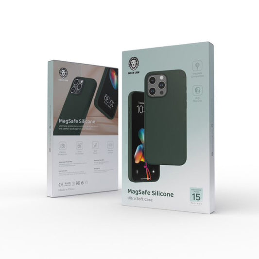 Green Lion Silicone Case with Magsafe For iPhone 15 Pro Green