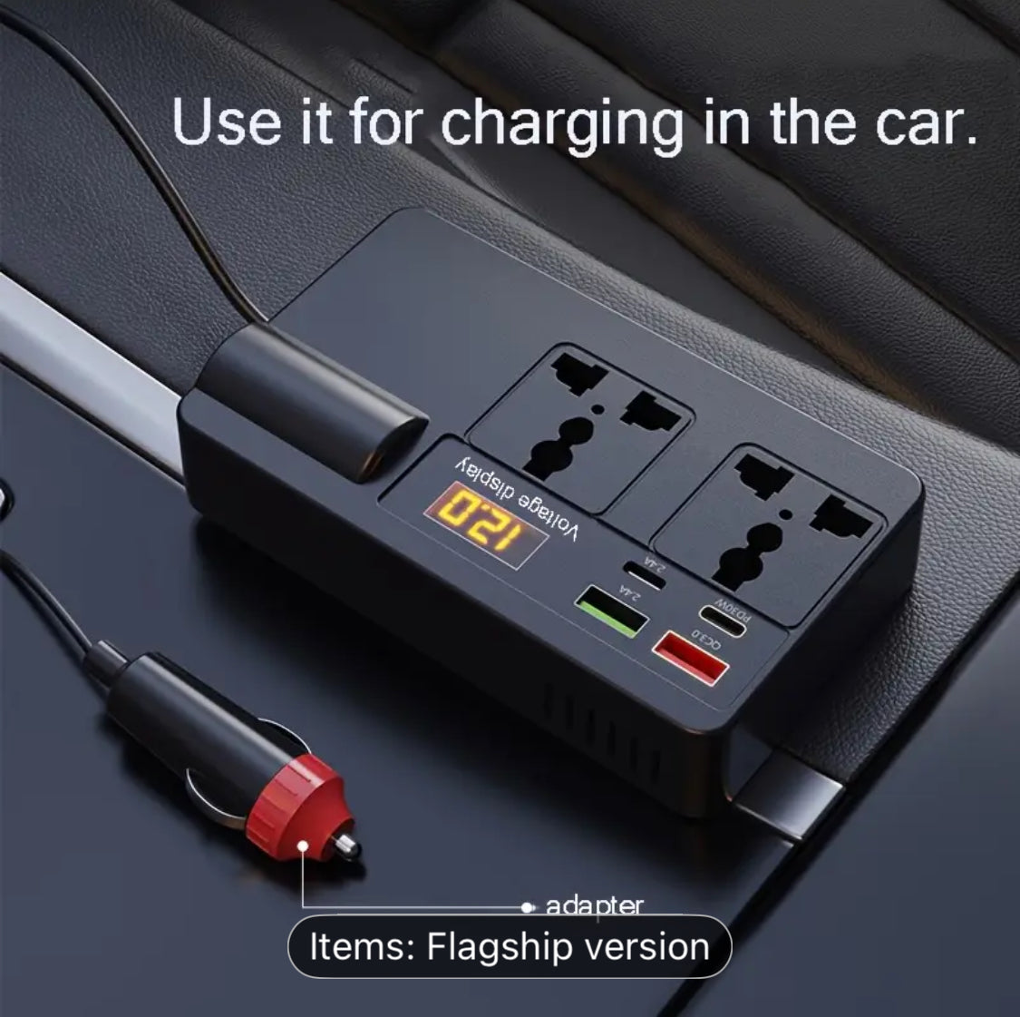 Ouyaaqii 12V/24V to 220V High-Power Car Inverter with 6-Port Expander