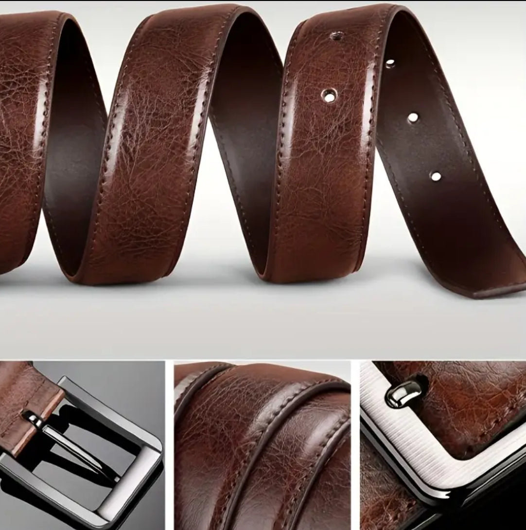 1/2 Set Men'S Genuine Leather Belts - Brown Buckle Closure