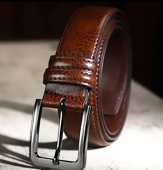 1/2 Set Men'S Genuine Leather Belts - Brown Buckle Closure