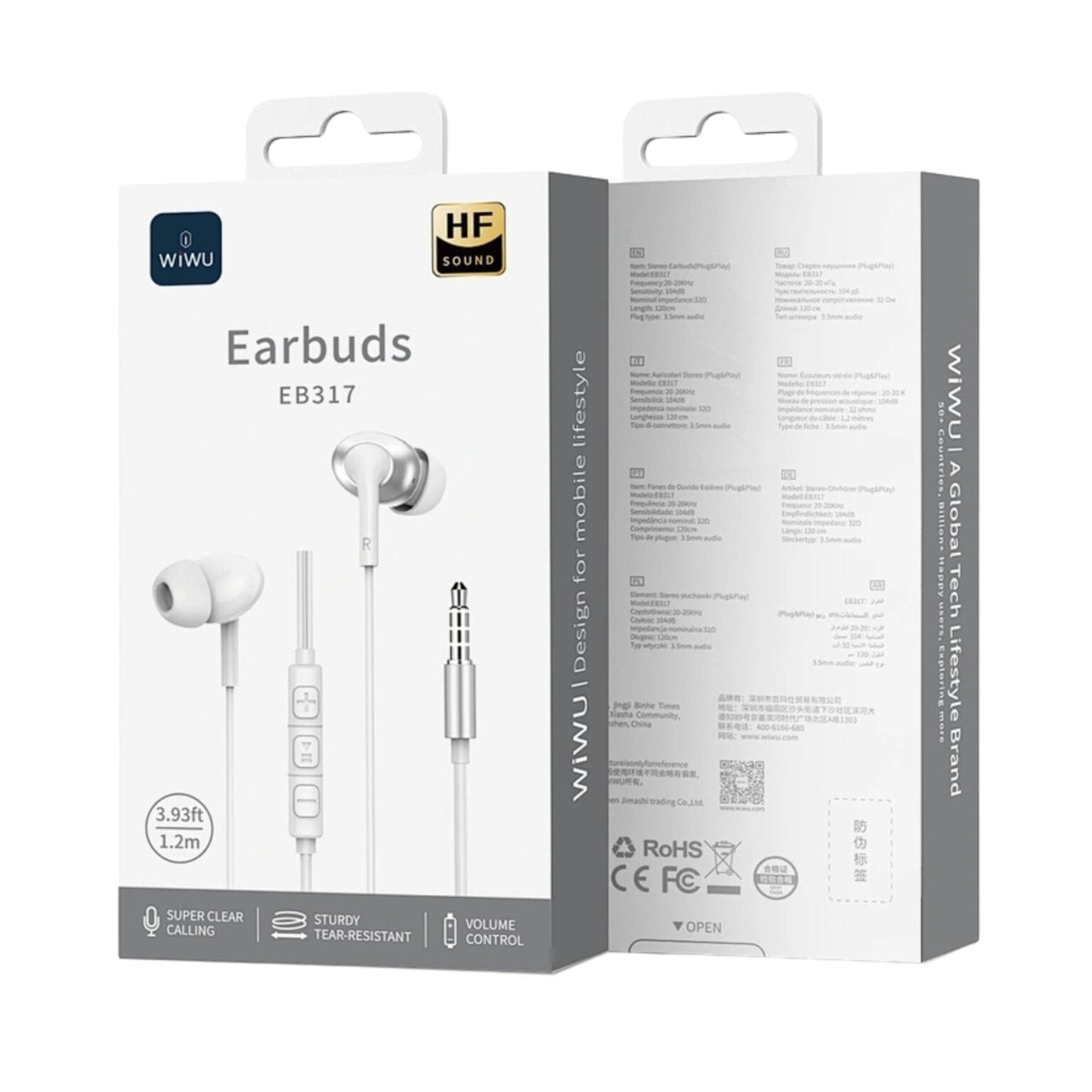 WiWU EB317 Stereo Earphone – Black / White